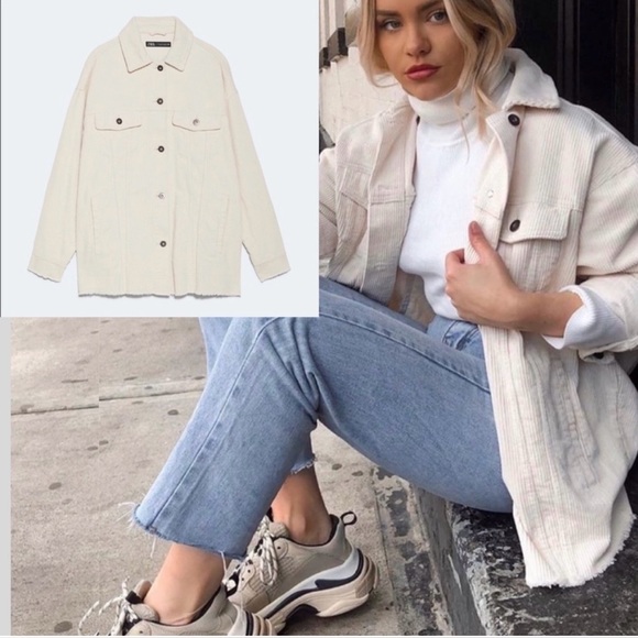 Zara Jackets & Blazers - Zara Corduroy Jacket, Oyster White/Cream Oversized Small